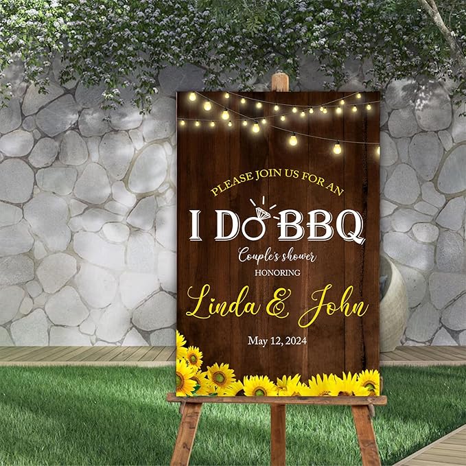 Personalized I Do BBQ Welcome Sign, Rustic Couple's Shower Sunflower Yellow Printable Invite, Engagement Party Reception Sign