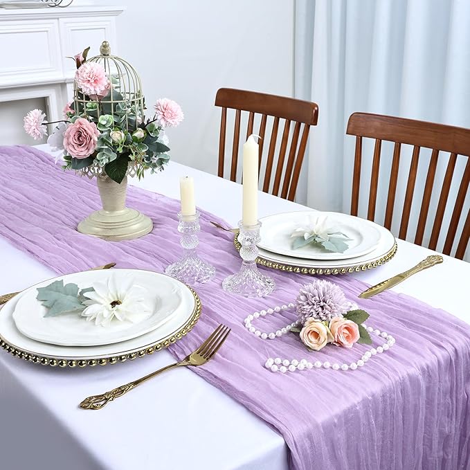 12 Pack Lavender Purple Cheesecloth Table Runner 10FT Boho Cheese Cloths Gauze Fabric Table Runners 120 Inch Rustic Sheer for Wedding Birthday Party Baby Shower Home Decorations