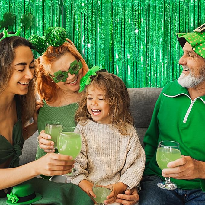 Tinsel Curtain Party Backdrop Green Birthday Decorations 2 Packs Glitter Foil Fringe Curtain Party Decor Streamers Photo Booth for Birthday Christmas Wedding Halloween Graduation Decorations