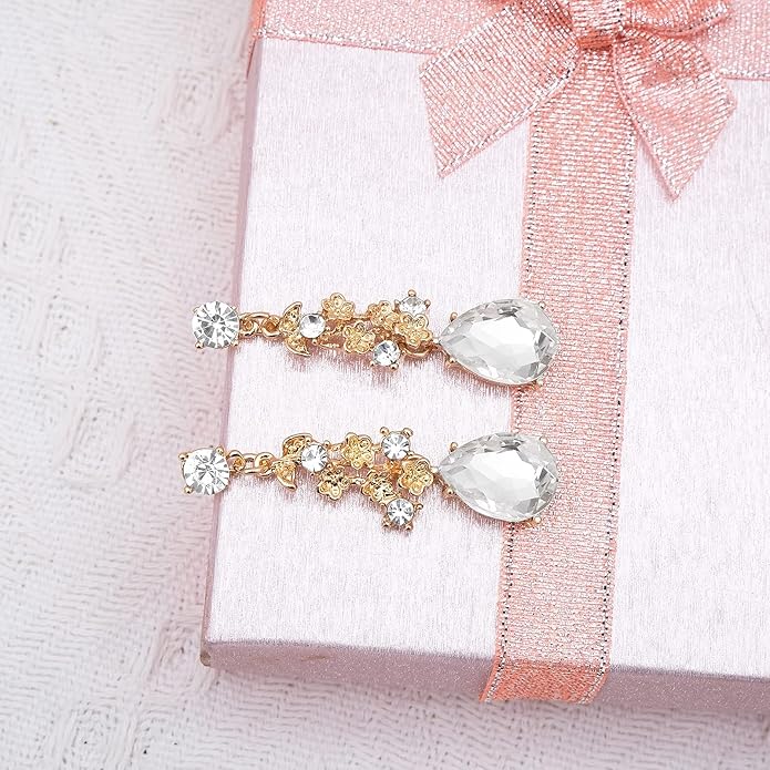 CSY Elegant Crystal Costume Jewelry Sets Flower Bridal Necklace Earrings Stretch Bangle Set for Bride Bridesmaid Wedding Dress Accessories