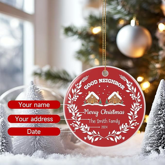 Custom Ceramic Christmas Ornaments with Photo Text - Personalized New Home Christmas Hanging Decorations Decorations