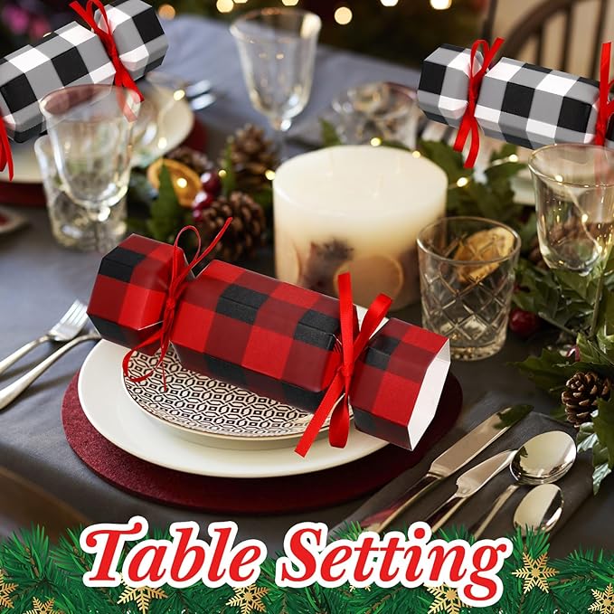 Xinnun 50 Packs Christmas Cracker Kit No Snap Xmas Party Table Favors Snowflake Reindeer DIY Christmas Party Cracker Candy Boxes for Holiday Dinner Decoration Gift (Plaid Style)