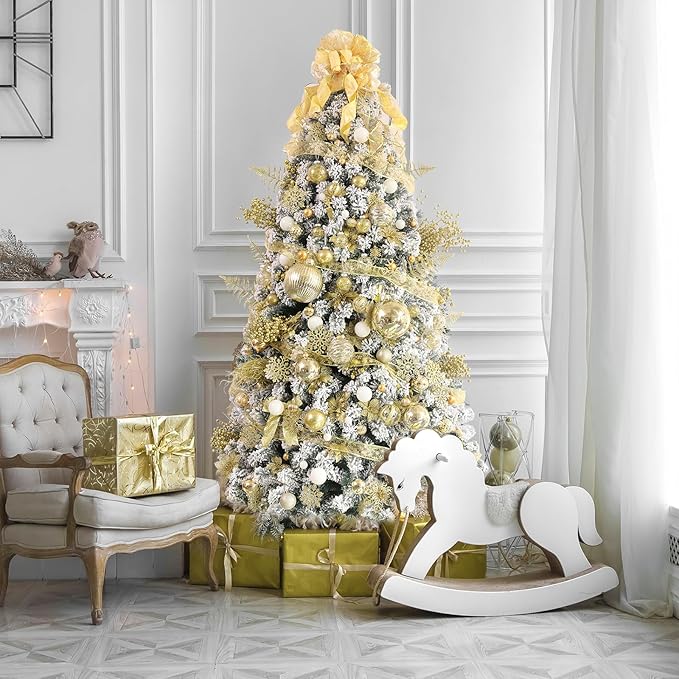 Large Christmas Ball Ornaments, Oversized Shatterproof Plastic Decorative Hanging Mercury Ornaments Ball for Xmas Holiday Party Decorations (Gold, 6.0")