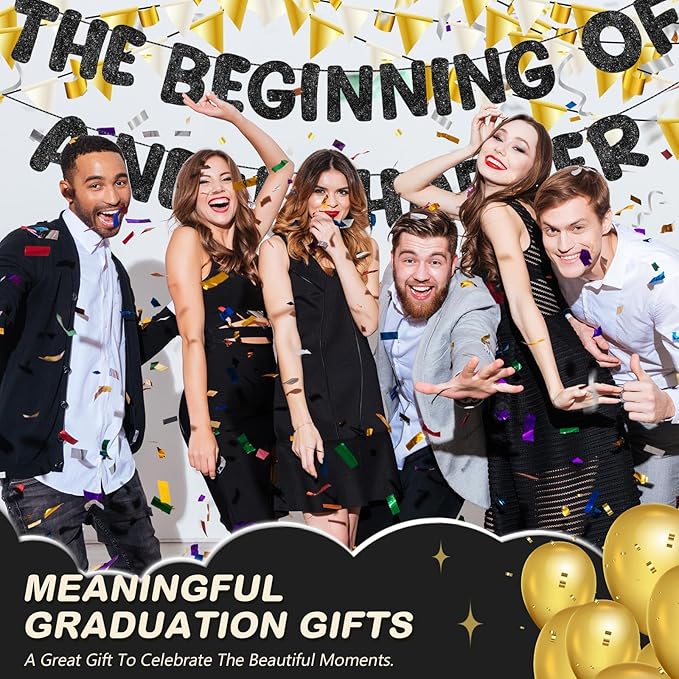 Fulmoon Pre Strung the Beginning of a New Chapter Banner, Glitter Graduation Party Decorations, Happy Retirement Supplies, Going Away Farewell New Home Job Change Party Sign Garland(Black)