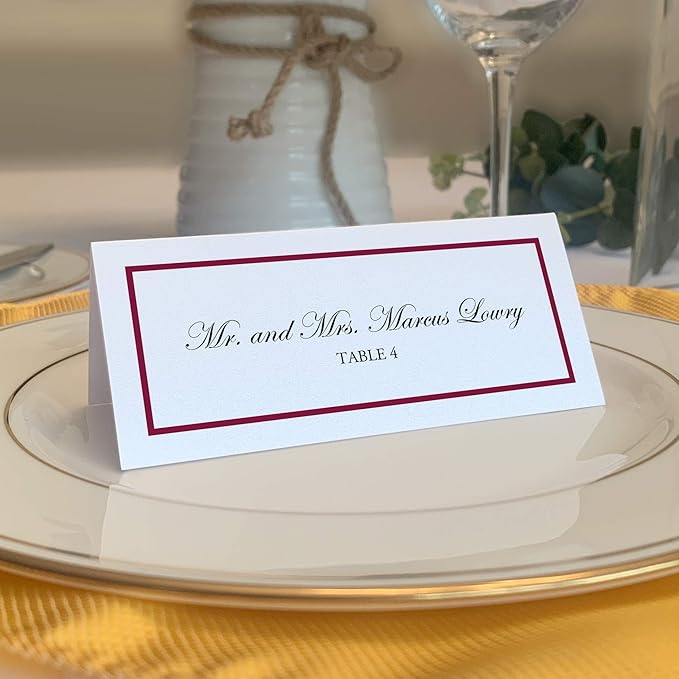 Single Line Border Place Cards, Burgundy (Choose Color), Set of 25, Pre-cut and Scored - Wedding, Party, Dinner, and Special Events - Made in the USA