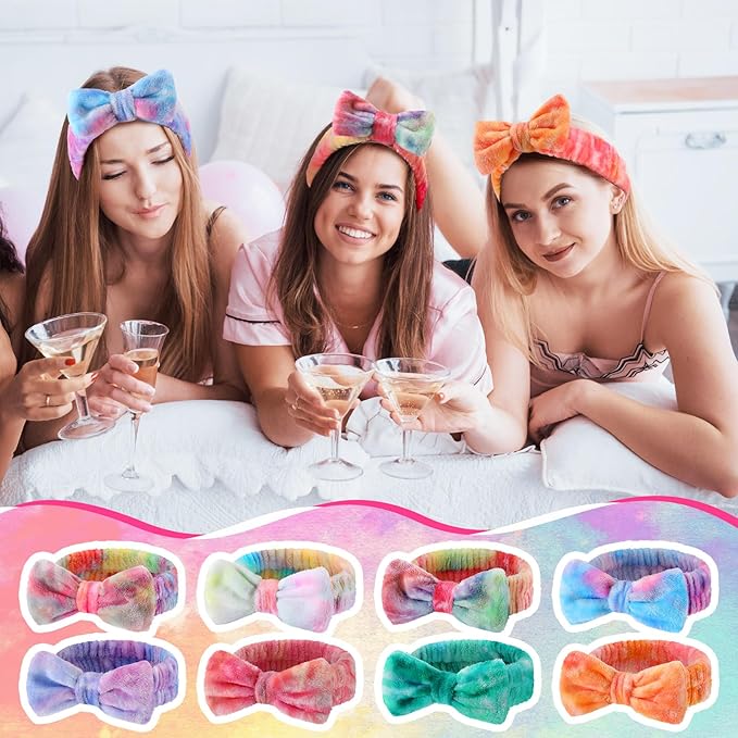 50 Pcs Pink Spa Headband Bulk Spa Sleepover Party Supplies for Washing Face with Removable Bow Makeup Elastic Bowknot Headband for Women Gifts Skincare Microfiber Hairband (Stylish Style)