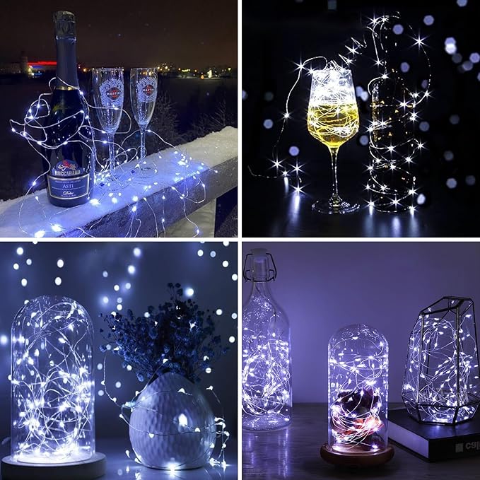 ZGWJ 8 Pack Fairy Lights Battery Operated, 7ft 20 Mini LED Fairy String Lights Silver Wire 3 Modes for DIY, Parties, Wedding, Bedroom, Halloween Christmas Decoration Silver White