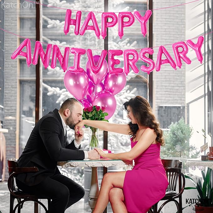 KatchOn Hot Pink Anniversary Balloons - 16 Inch | Pink Happy Anniversary Banner & Decorations