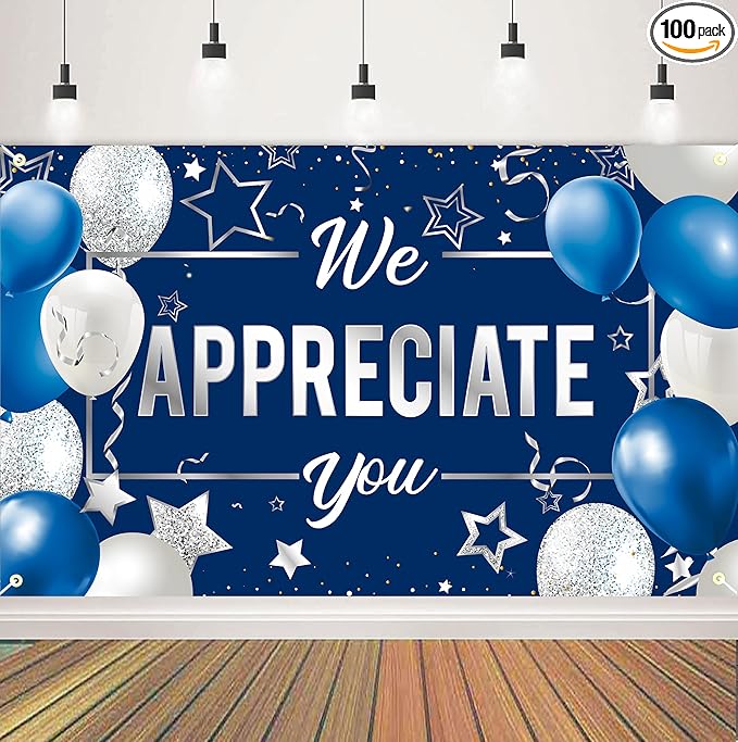We Appreciate You Banner Backdrop, Appreciation Party Decorations, Thank You for All You Do Banner, Employee Teacher Doctor Nurse Staff Appreciation Party Decorations for Indoor Outdoor