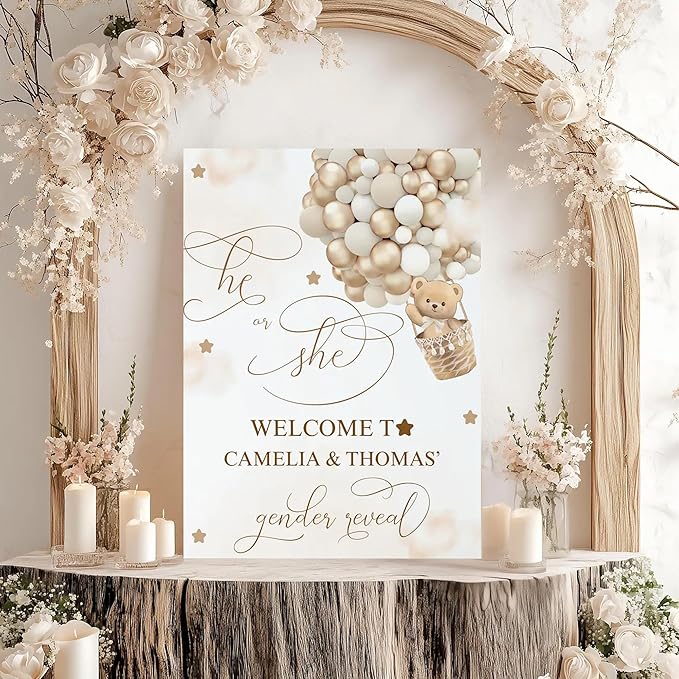 Gender Reveal Welcome Sign – Teddy Bear Balloon Theme,Personalized Teddy Bear Gender Reveal Welcome Sign, He or She Yard Sign, Boy or Girl Gender Reveal Sign, We Can Bearly Wait Gender Reveal .10