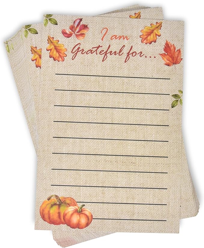 50 Pcs Thanksgiving Place Cards - Fill-in Gratitude Cards for Autumn Dinner, Fall Party, Wedding, Harvest Decor, I Am Thankful For, Fall Table Setting