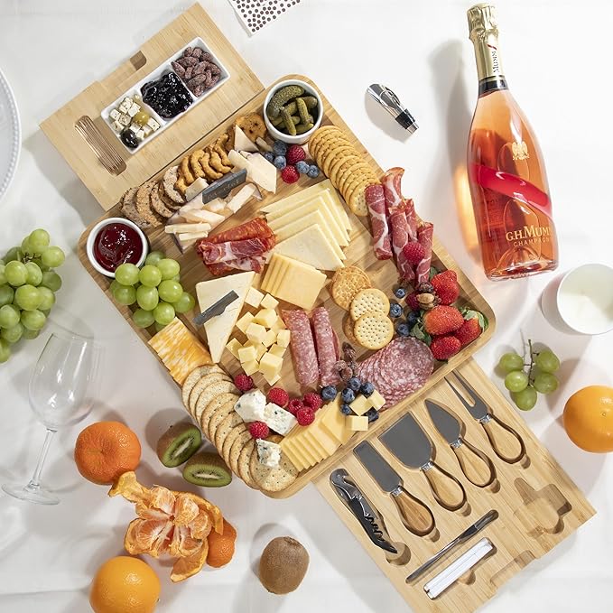 Personalized Charcuterie Board Gift Set with Ceramic Bowls, Bamboo Cheese Board, Wedding Gifts for Couples, Housewarming Gift, Birthday Gifts for Women and Men, Custom Engraved