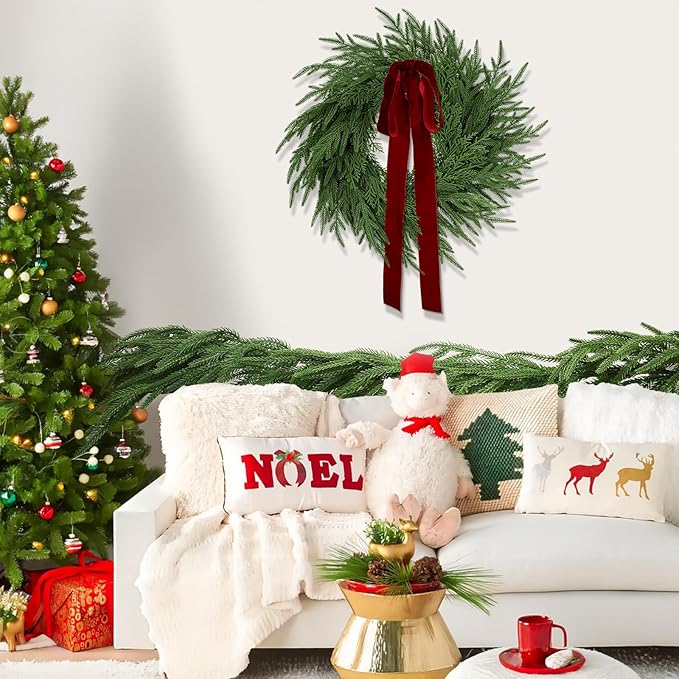 Faux Norfolk Pine Christmas Garland – Real Touch Greenery Artificial Cedar Christmas Garland for Fireplace Mantel, Staircase, Door Frame, Holiday Indoor Winter Décor (6FT-1Pack)