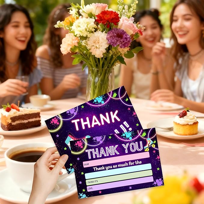 Kids Thank You Card, Retro Disco Theme Thank You Notes, Roller Skate Greeting Card With Envelope, Birthday Wedding Graduation Christmas Party Favors Supplies Decor(20 Pcs)-05
