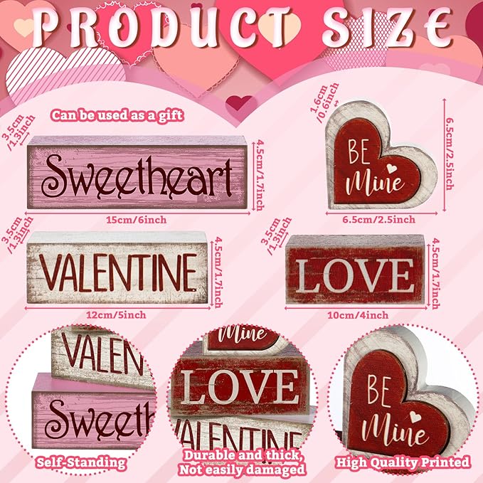 4 Pcs Valentine Table Decor Wooden Red Love Decoration, Valentine's Day Be Mine Centerpiece, Valentine Tiered Tray Decor Red Heart Block Signs Gift for Farmhouse Home Kitchen