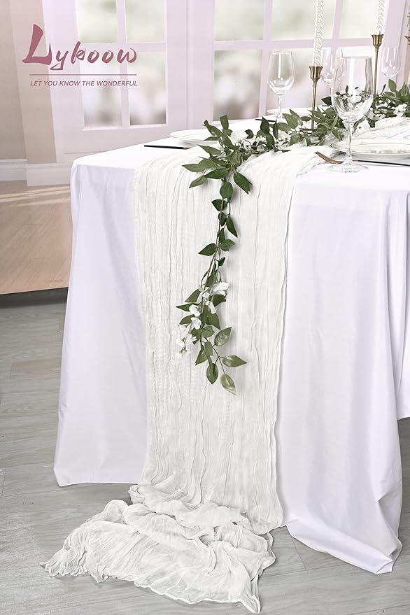 10 Packs White Cheesecloth Table Runner, 10Ft x 35" White Rustic Gauze Boho Wedding Table Runner Decoration, Wedding Table Decor Table Cloth for Wedding Party Bridal Shower Table