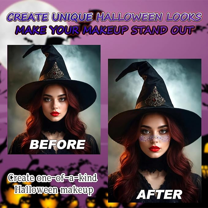 8 Pcs Halloween Glitter Tattoos, Halloween Glitter Freckles Face Tattoos Stickers, Waterproof halloween Rave Accessories Face Temporary Tattoos Makeup Kit for Women and Kids