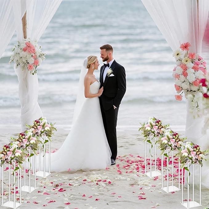 10Pc Tall Acrylic Vases Wedding Centerpieces for Tables - 20inch Clear Floral Stand Column Geometric Centerpiece Stands for Wedding Birthday Party Home Table Decorations