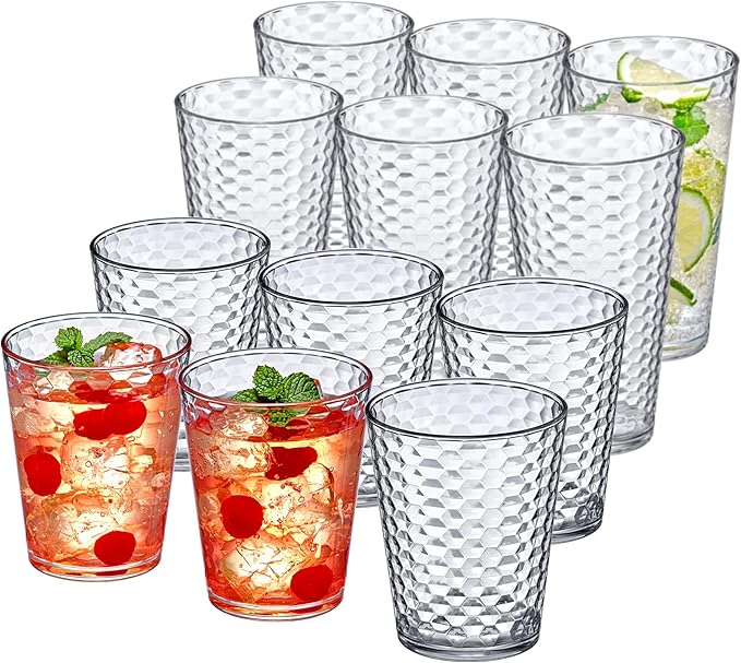 Amazing Abby - Snowflake - 16-Ounce and 24-Ounce Tumblers (Set of 12), Clear Reusable Plastic Cups, Stackable, BPA-Free, Shatter-Proof, Dishwasher-Safe