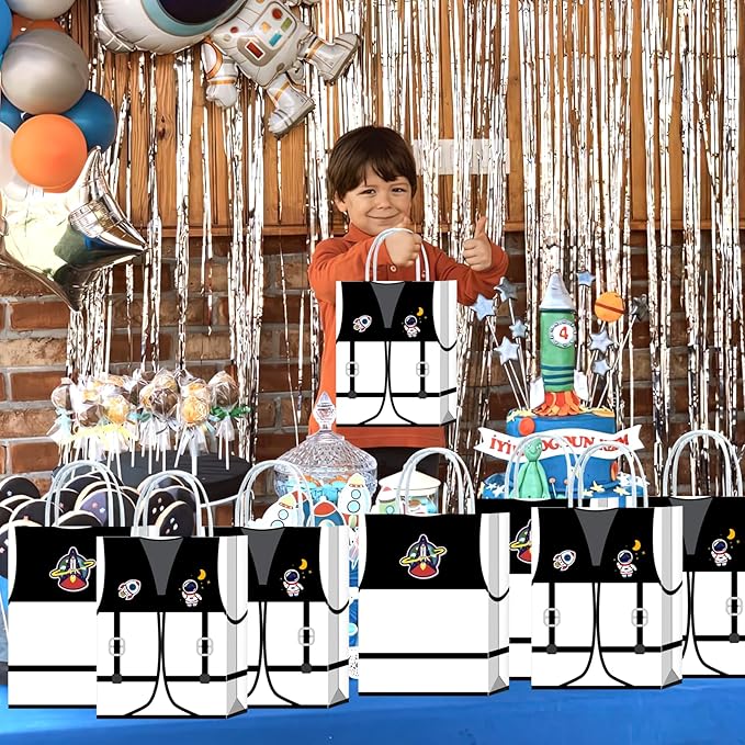16 Pieces Astronaut Vest Birthday Goodie Bags,Outer Space Gift Snacks Treat Candy Favors Bags with Handles for Space Suit Theme Birthday Party Decorations