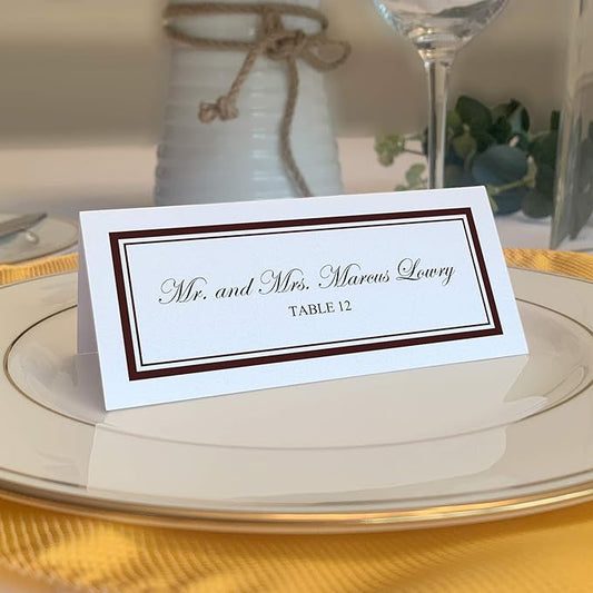Double Line Border Place Cards, Chocolate (Choose Color), Set of 60, Pre-cut and Scored - Wedding, Party, Dinner, and Special Events - Made in the USA