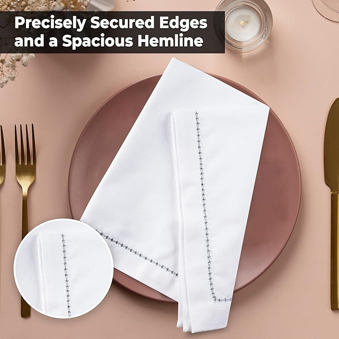 Urban Villa Easter Cloth Napkins Hemstitch White Grey 100% Cotton Absorbent Dinner Napkins (Set of 6) 20x20 Inches Soft Durable Washable Reusable Ideal for Everyday Use Wedding Parties Cloth Napkins