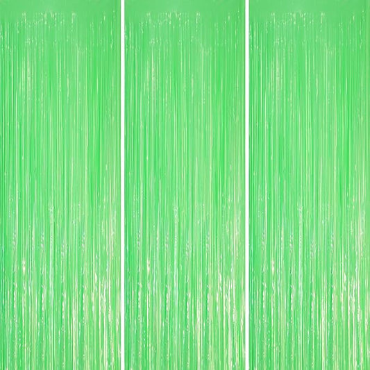 3 Pack 3.3 x 8.2 ft Pastel Green Foil Fringe Backdrop Curtains, Tinsel Streamers Party Decorations, Fringe Backdrop