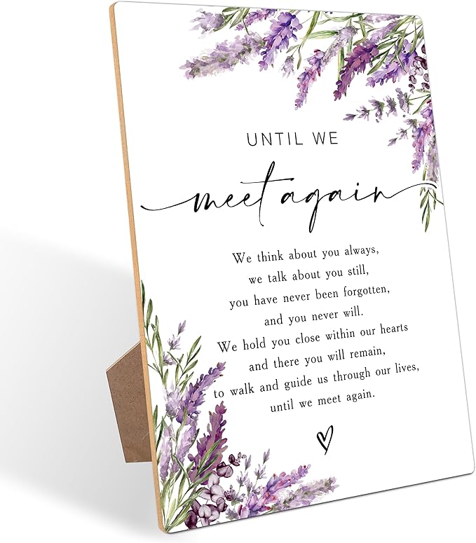 Until We Meet Again Sign for Wedding, Lavender Memorial Table Sign, Bridal Shower Decoration, Engagement Decor, Purple Floral Wooden Signs with Stand for Wedding Reception And Bridal Party Decor - 43