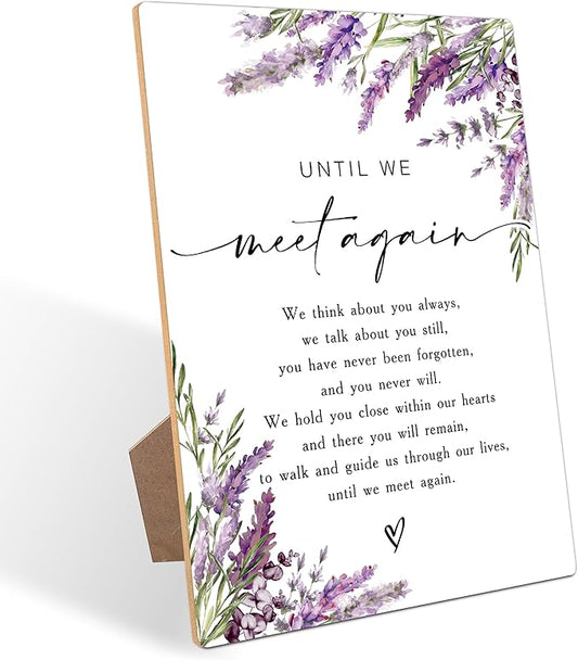 Until We Meet Again Sign for Wedding, Lavender Memorial Table Sign, Bridal Shower Decoration, Engagement Decor, Purple Floral Wooden Signs with Stand for Wedding Reception And Bridal Party Decor - 43