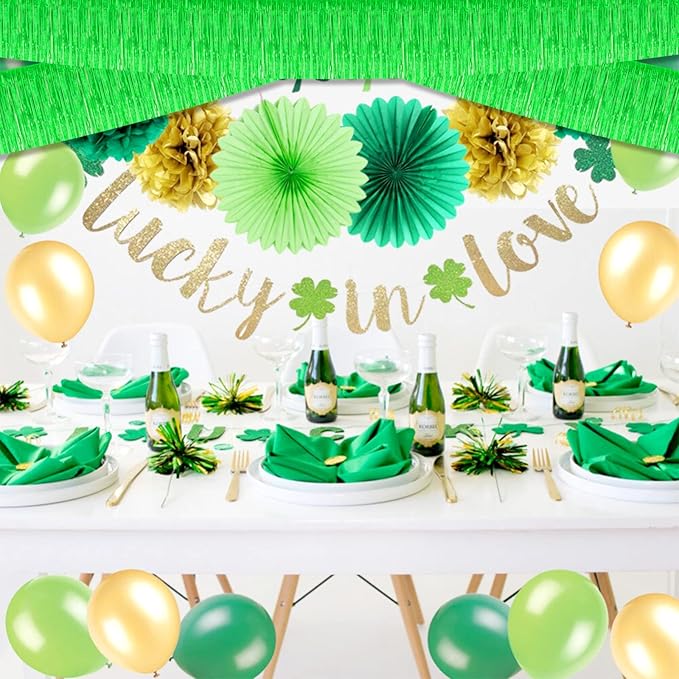 6 Pack 10 Feet Foil Fringe Garland Metallic Tinsel Streamers Banner Wall Hanging Curtain Backdrop for Parade Floats, Bachelorette, Wedding, Birthday, St Patrick Day, Christmas Party Decorations(Green)