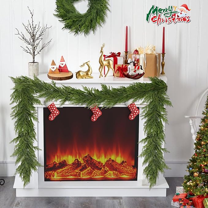 6FT Christmas Garland for Decoration Home Indoor Outdoor, Realistic Pine Christmas Garland Artificial Real Touch Greenery Cedar Garland Mantel Window Table Holiday Thanksgiving Winter Xmas Décor - 1