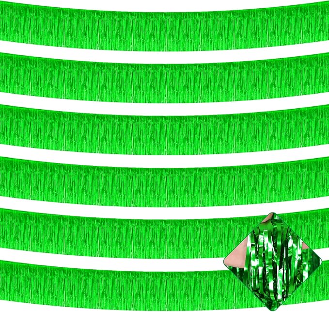 6 Pack 10 Feet Foil Fringe Garland Metallic Tinsel Streamers Banner Wall Hanging Curtain Backdrop for Parade Floats, Bachelorette, Wedding, Birthday, St Patrick Day, Christmas Party Decorations(Green)