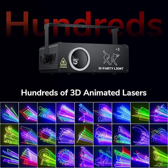 Ehaho DJ Laser Lights for Party, Hundreds of 3D Animation Laser Light Show Machine, DMX512 Music Sound Activated Laser Dance Light, RGB Beam Scanning Projector w/Remote Control for Indoor
