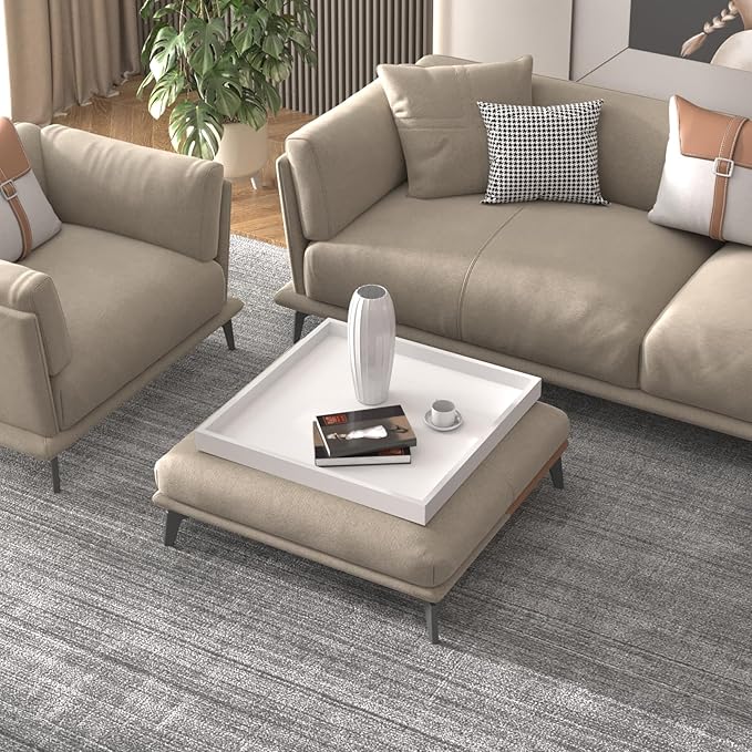 Ottoman Tray for Coffee Table Living Room Wood Serving Tray Large Wooden Square 20 Inches White