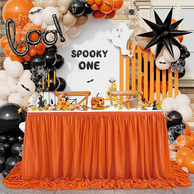 Chiffon Table Skirt Terracotta 9ft Sheer Tablecloth for Party Wedding Baby Shower Birthday Halloween Cake Dessert Decoration