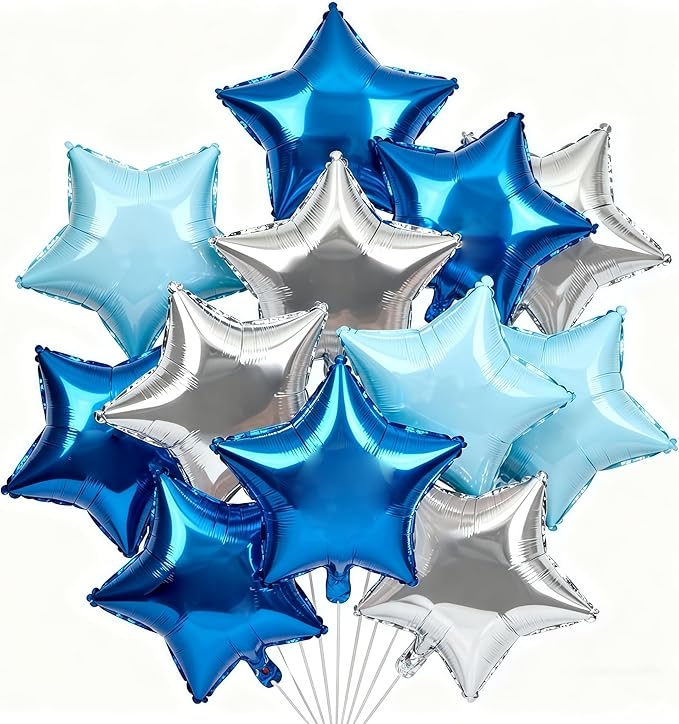 Star Balloons,12Pcs Blue Silver Star Shaped Foil Balloons,18 Inch Large Helium Polyester Film Balloon for Baby Shower Birthday Anniversary Party Decorations