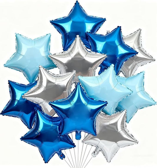 Star Balloons,12Pcs Blue Silver Star Shaped Foil Balloons,18 Inch Large Helium Polyester Film Balloon for Baby Shower Birthday Anniversary Party Decorations