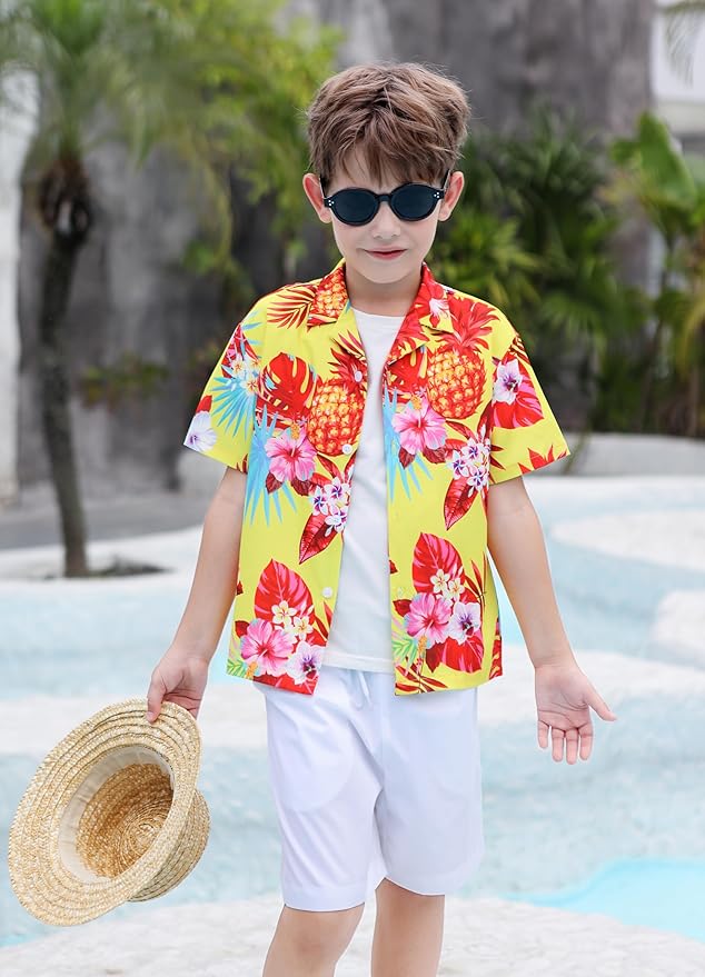 Cromoncent Matching Hawaiian Outfits for Family, Dad and Son Matching Luau Beach Tropical Shirts Mommy Daughter Tropical Sets