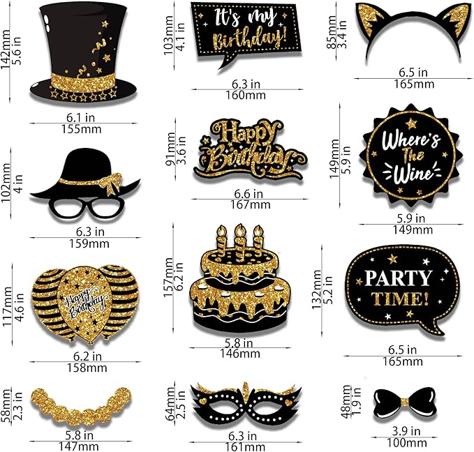 Birthday Photo Booth Props Kit - 38Pcs Funny Pose Signs, Selfie Photobooth Decor for Birthday Party, Men Women