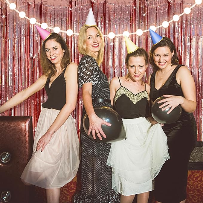 Tinsel Curtain Party Backdrop Rose Gold Birthday Decorations 10 Packs Glitter Foil Fringe Curtain Party Decor Streamers Photo Booth for Birthday Christmas Wedding Halloween Graduation Decoration