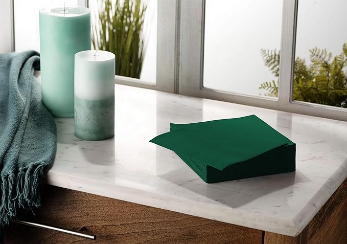 Linen-Feel Colored Paper Napkins - Decortive Cloth-Like GREEN Luncheon Napkins - Soft And Absorbent. For Christmas, Kitchen, Party, Wedding, Dinner Or Any Occasion. (Pack of 50)
