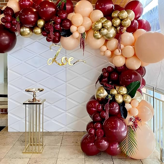 90pack Burgundy Balloons Different Size 18/12/10/5 Inch Maroon Balloon Garland Arch Kit for Graduation, Thanksgiving Day, Autumn Fall Theme Party, Wedding, Birthday Decorations