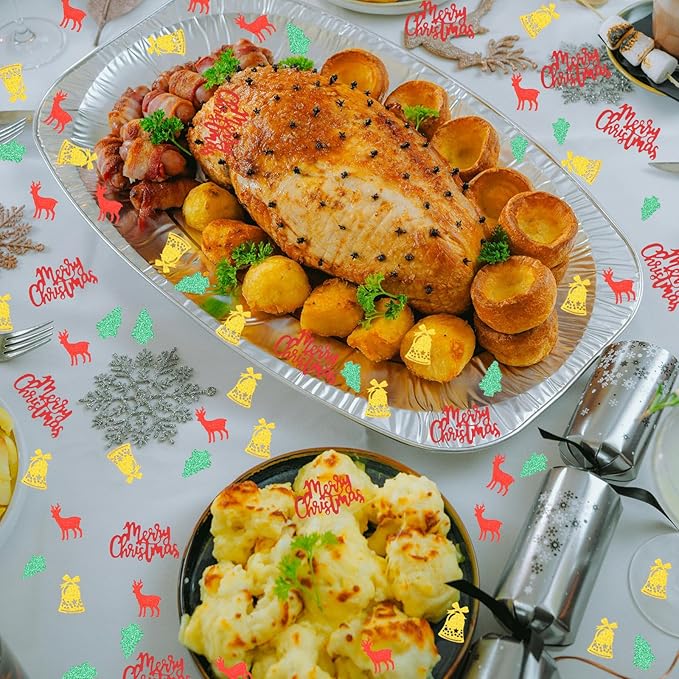 VHUWE Christmas Confetti, 200 Pcs Glitter Gold Bell Red Elk Green Tree Red MerryChristmas for Christmas Table Centerpiece Decorations Birthday Winter Holiday Party Décor - Glitter Paper