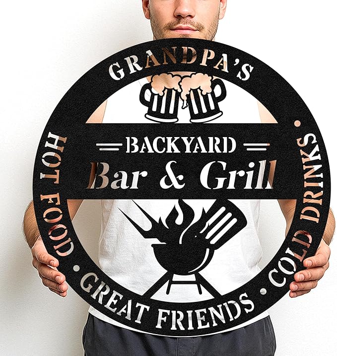 Custom BBQ Metal Sign Personalized Grill Name Wall Art for Outdoor Kitchen Patio Backyard Decor Fathers Gift for Dad Grandpa Husband Barbecue Smoker Area Sign, Grilling Lover Gifts 59