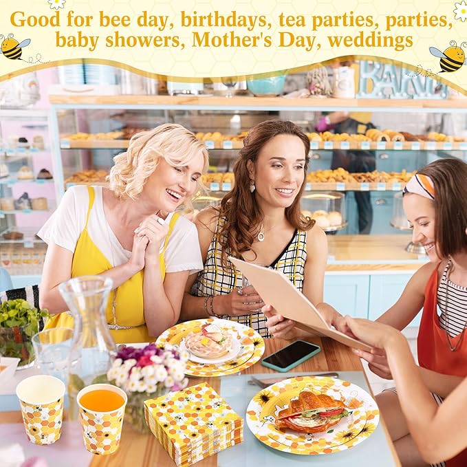 250 Pcs Bee Party Decoration Sweet as Can Bee Paper Plates Napkins and Cups Party Tableware Set for Honey Baby Shower Gender Reveal Birthday Decorations, Serves 50