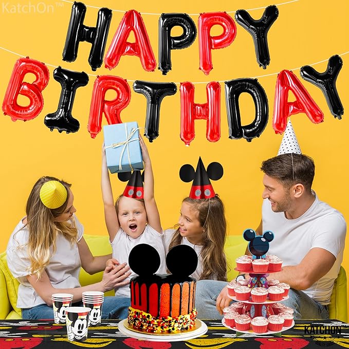 KatchOn, Black and Red Happy Birthday Banner Balloons - 16 Inch | Red and Black Birthday Decorations | Happy Birthday Balloons Letters | Halloween Birthday Party Decorations