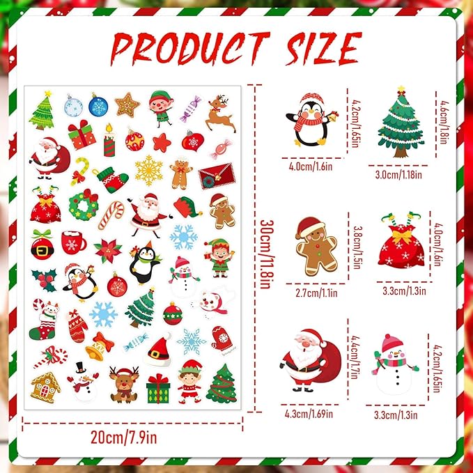 JULBEAR 300 Pcs Christmas Foam Sticker, Self Adhesive Puffy Scrapbook Stickers for Christmas Party Favors DIY Crafts Winter Holiday Decorations