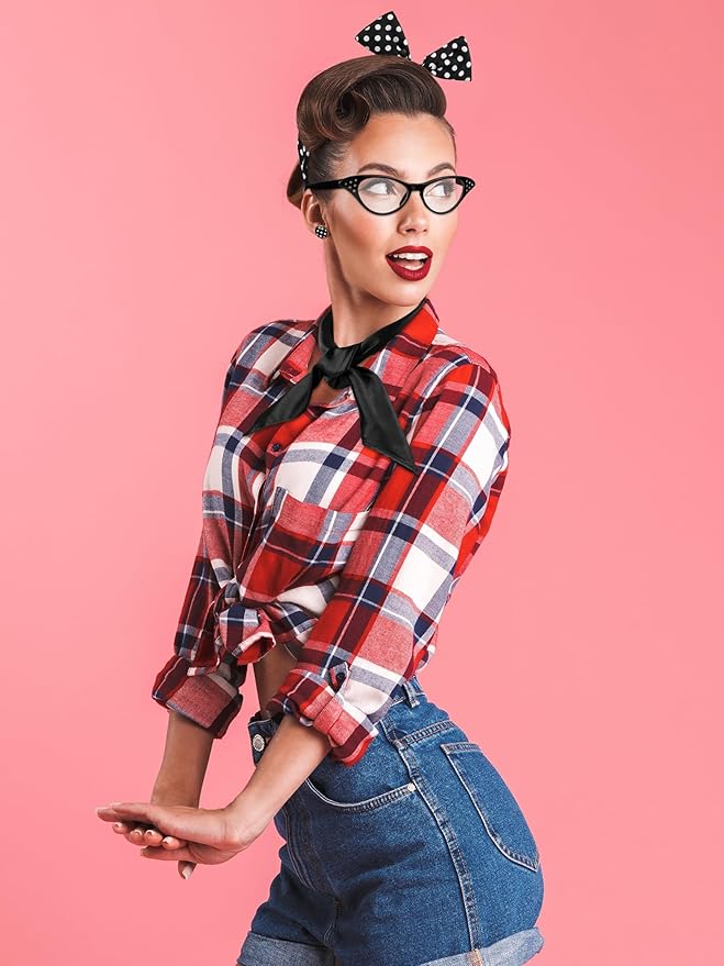 Aneco 6 Pack 50s Set Chiffon Scarf Cat Eye Glasses Bandana Tie Headband Earrings