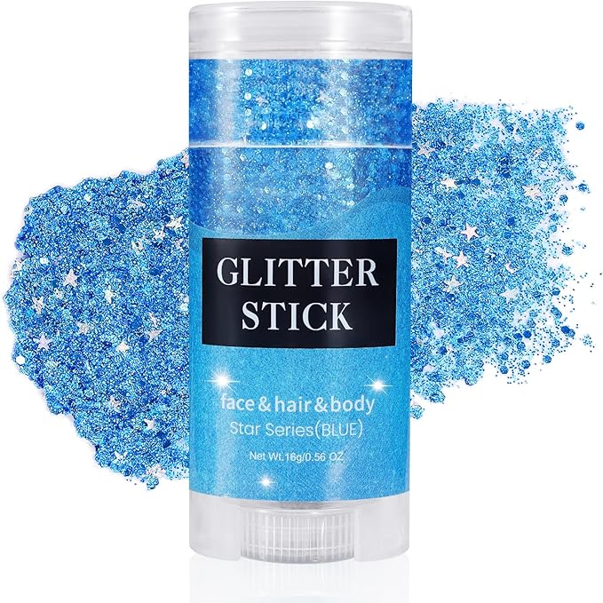 Mysense Blue Body Glitter Stick, Waterproof Face Glitter Makeup, Festival Rave Pride Accessories, Hair Glitter Gel for Kids Women, Sparkling Mermaid Sequin Chunky Glitter Face Paint, 0.56oz