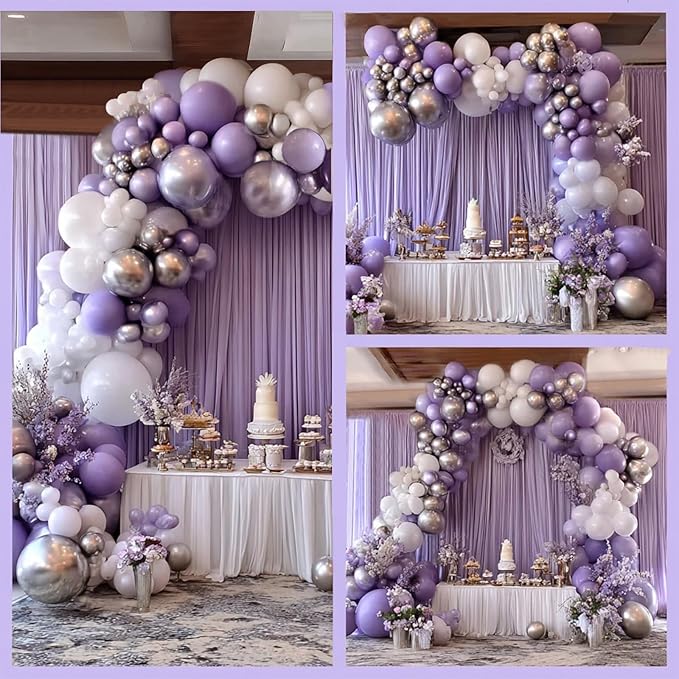 Purple White Balloon Arch Kit - Double-Stuffed in Lavender & Pearl featuring Metallic Lilac for Baby Shower, Wedding, Birthday Decor